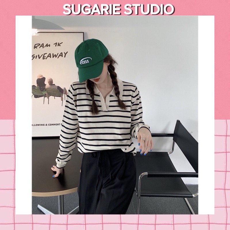 Áo thun dài tay dệt kim kẻ sọc Hàn quốc Sugarie | BigBuy360 - bigbuy360.vn