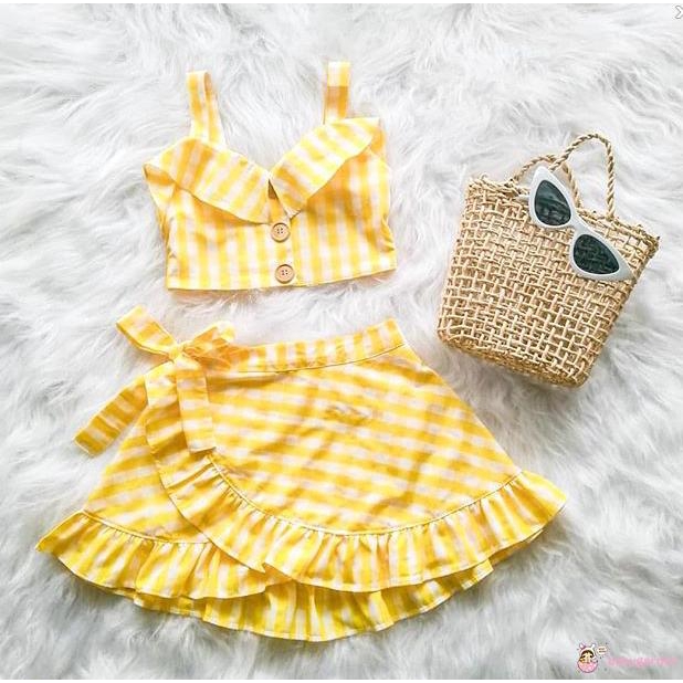 Set áo hai dây + chân váy xòe dễ thương cho bé gái