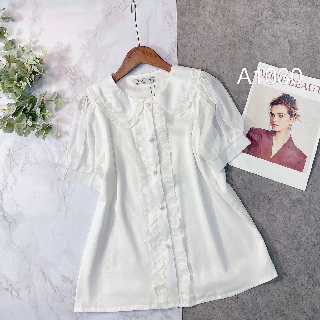 Áo sơ mi nữ CÚC FASHION somi tay ngắn cao cấp vải lụa đẹp kiểu công sở trắng áo crop top 4 cúc cổ bèo A1146