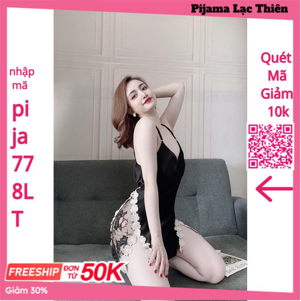 Váy Ngủ Sexy, Đầm Ngủ 2 Dây Kèm Quần ( Có Mút Ngực ) Chất Lụa Satin Phối Ren Hông Sexy Quyến Rủ, Gợi Cảm. | BigBuy360 - bigbuy360.vn