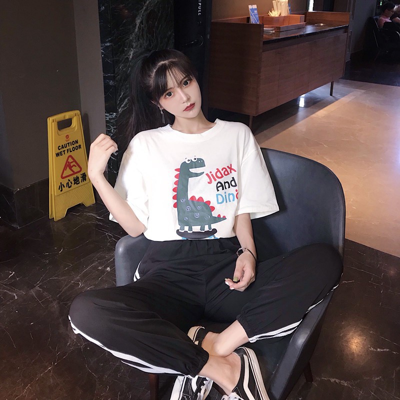 Set Jogger Line Phối Thun Unisex Jidax And Dino, Set quần thể thao sọc phối áo phông in hình dễ thương - S18. | BigBuy360 - bigbuy360.vn