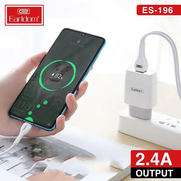 Bộ Củ và Cáp Sạc Earldom 2 Cổng Usb Hỗ Trợ Sạc Nhanh 2.4A Earldom ES-196