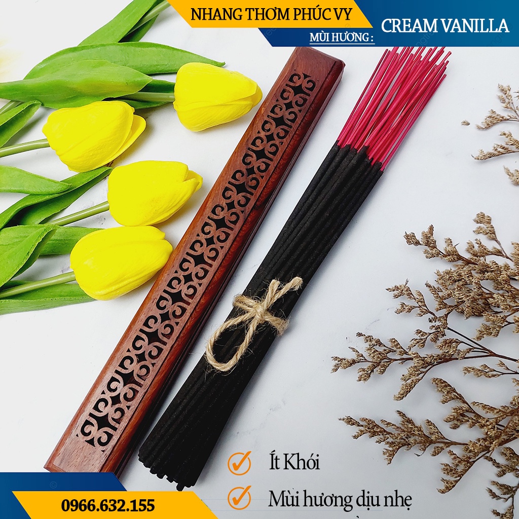 Nhang Thơm Phúc Vy Hương Cream Vanilla - Túi 39 Cây 28cm, Ít Khói, Thơm Nhẹ, Dễ Chịu, Không kích mũi