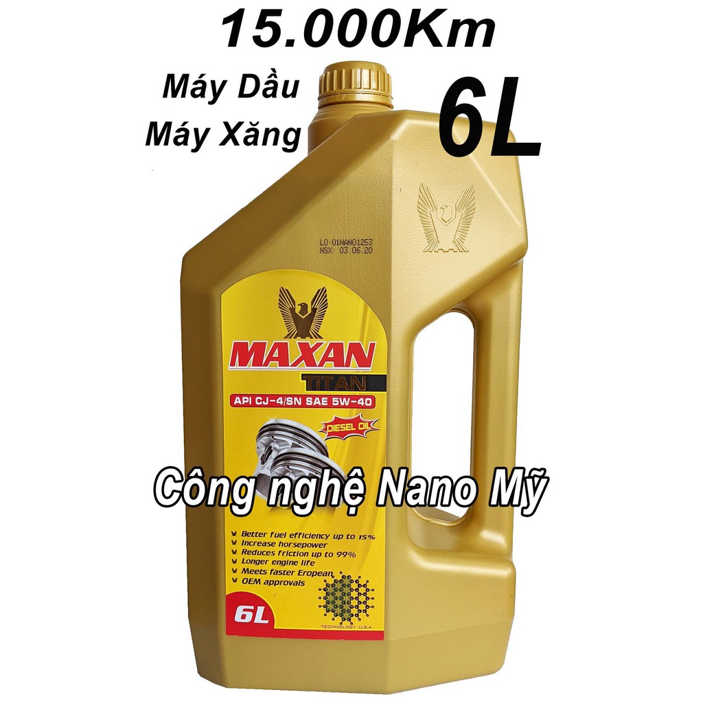 NHỚT MAXAN TITAN 5W40 CÔNG NGHỆ NANO CAO CẤP CHO MÁY DẦU, XĂNG 15000KM