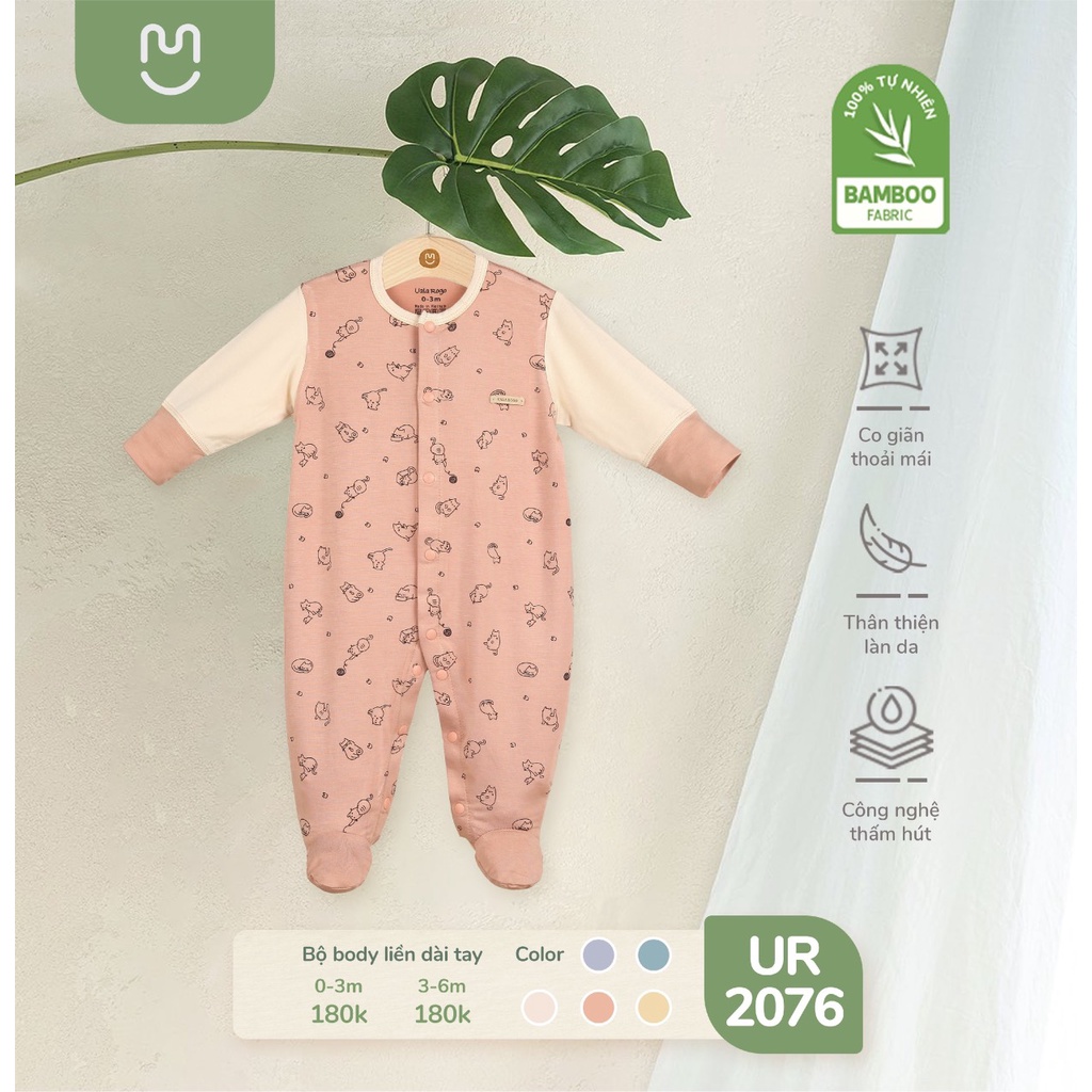 Body liền chân Uala Rogo dài tay sơ sinh Bamboo cao cấp mềm mịn thoáng mát thấm hút tốt in hình khủng long cho bé 2076