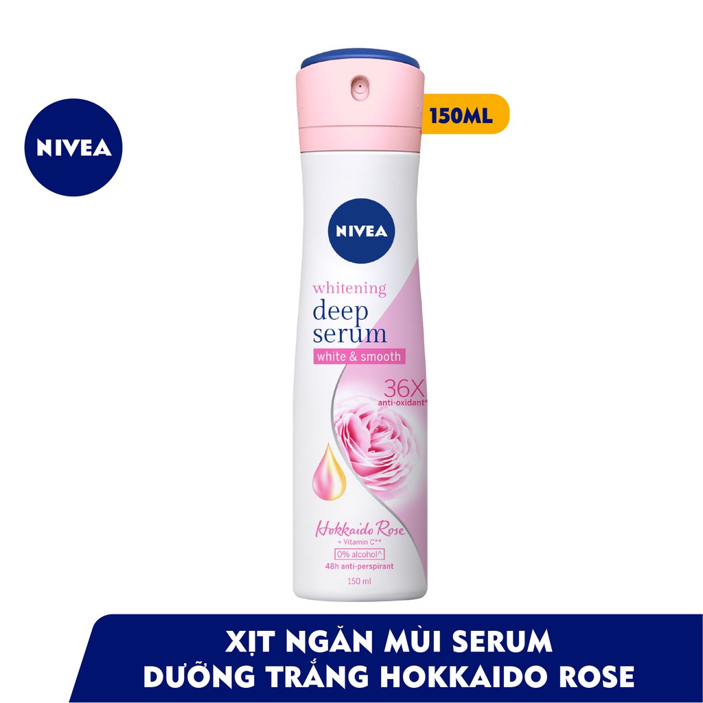 Bộ đôi Xịt serum ngăn mùi NIVEA dưỡng trắng hương hoa hồng Hokkaido &amp; Lily (150ml x2) (85304+85312)