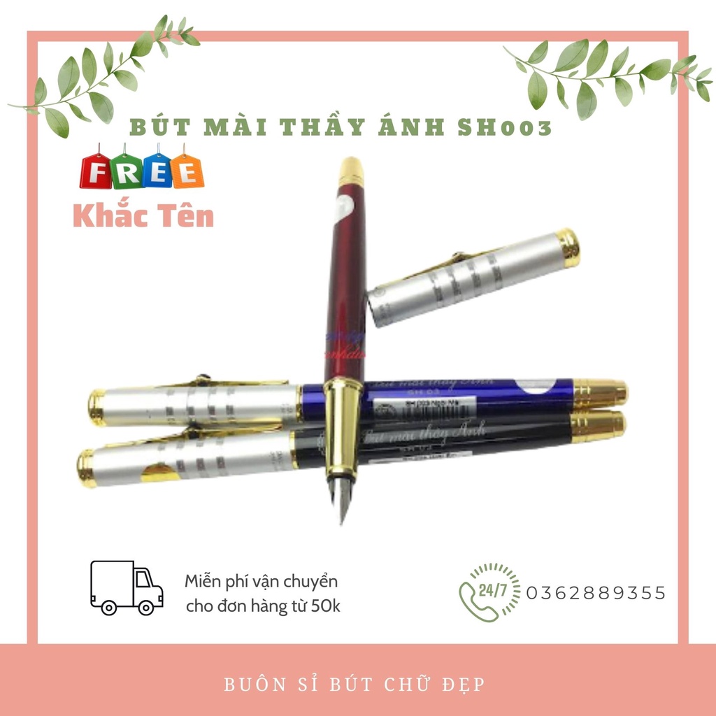 Bút Mài Thầy Ánh SH003 - Bút Máy Thân Nhôm Nhẹ, Nắp Đính Kim Cương, Ngòi Mài, Êm Trơn