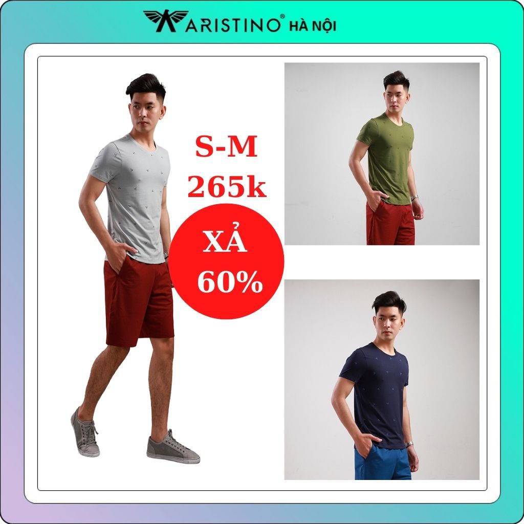 (Xả kho) Áo thun nam ngắn tay ARISTINO cổ tròn ATS012S8 slim 4 màu- đủ size