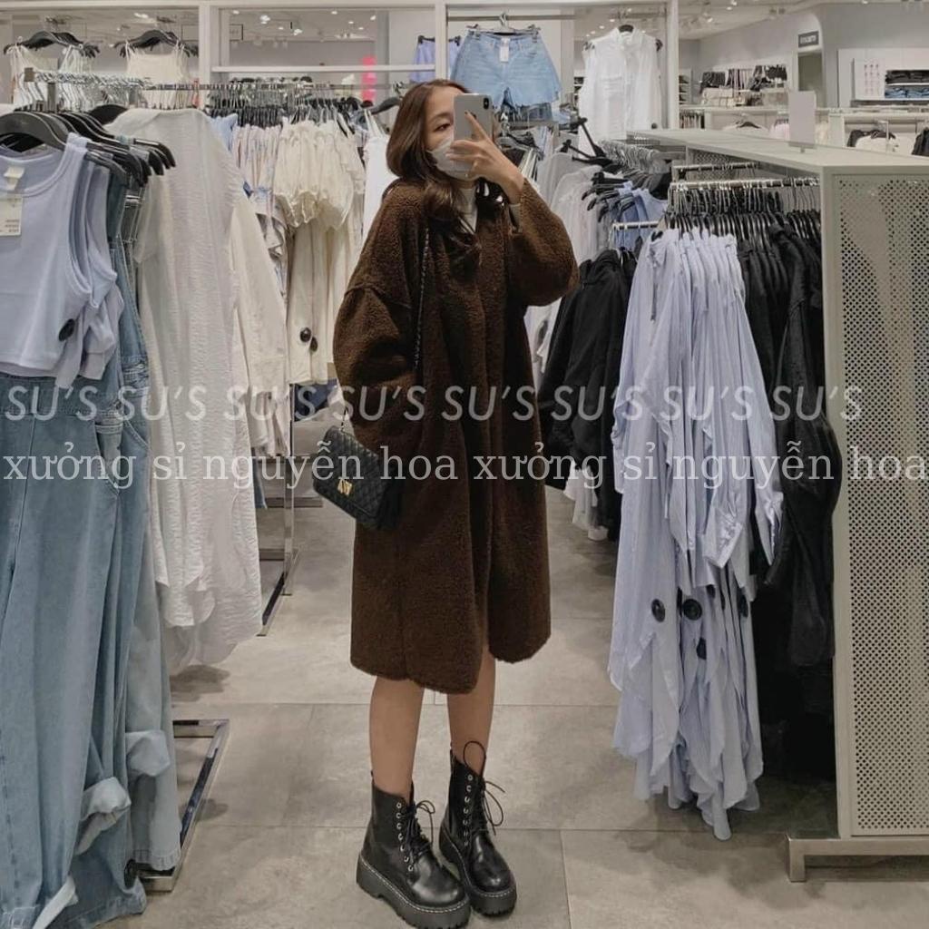 áo khoác lông cừu cardigan dáng dài mặc mùa đông siêu ấm 2  màu trắng nâu đẹp chuẩn ảnh phong cách hàn quốc | BigBuy360 - bigbuy360.vn