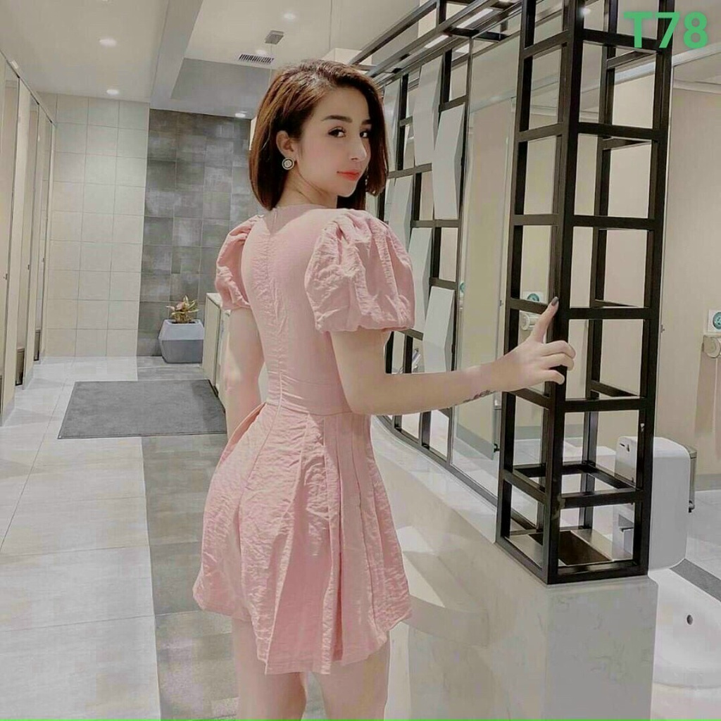 jumsuit tay phồng xếp li chất đũi nhăn xịn xò , có thắt dây eo xinh xắn , 3 màu (trắng , hồng , xanh ) TH16 HATY SHOP