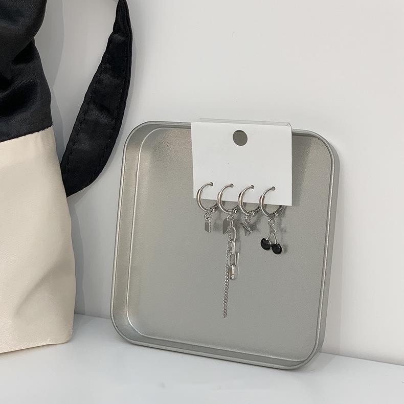 Bông Tai Hình Trái Cherry / Ngôi Sao / Dây Xích Màu Đen Phong Cách Harajuku Ngọt Ngào