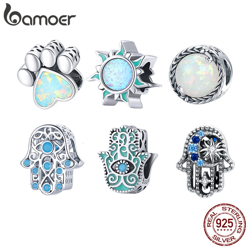 Hạt charm Bamoer BSC509 bằng bạc 925 đính đá opal trang trí đồ trang sức thời trang cho nữ DIY