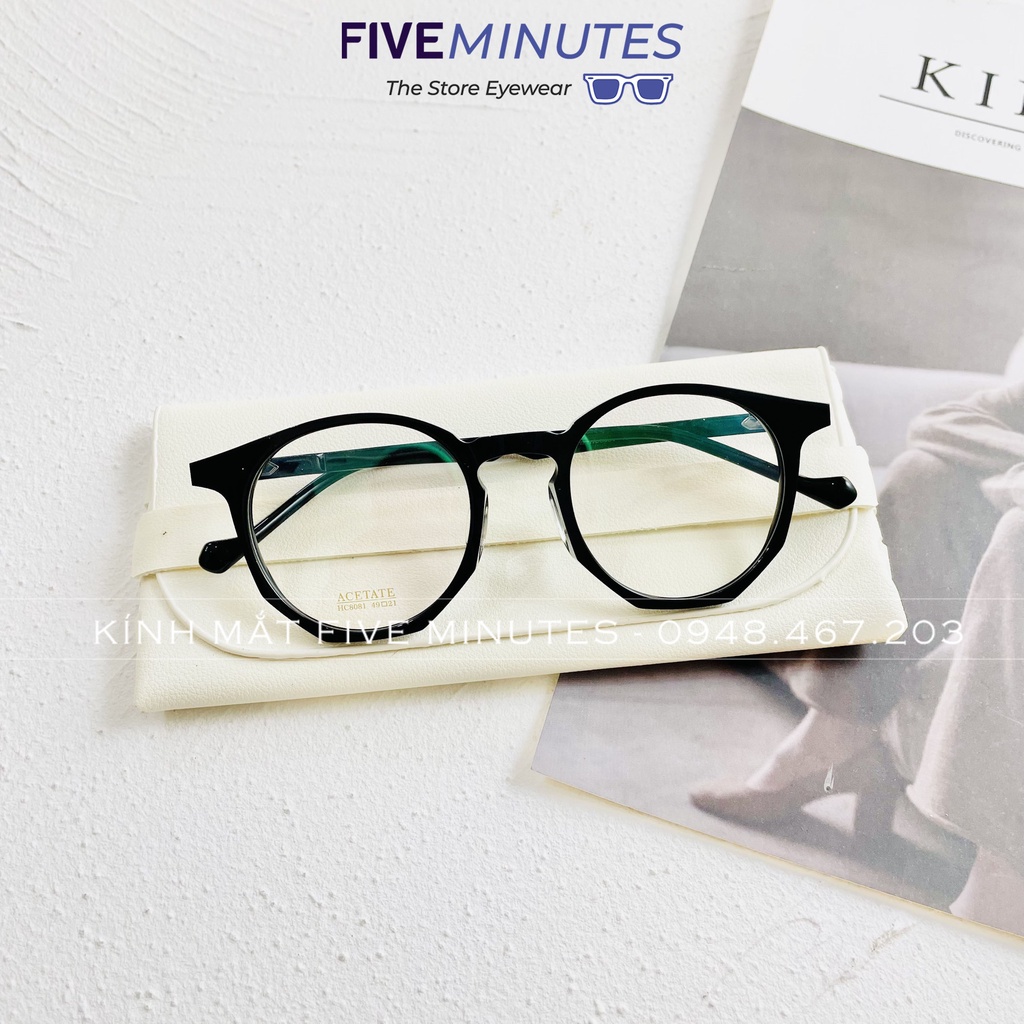 Gọng kính nam nữ, form tròn góc cạnh kèm nhựa Acetate cao cấp H8081 Siêu hot 2022