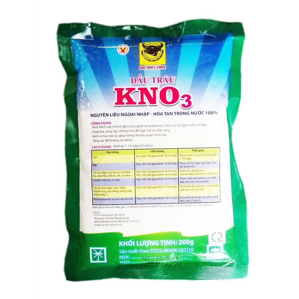 Phân bón Đầu Trâu-KNO3-Kíchthích cây ra hoa tập trung, giảm rụng trái non-200gr-LPN