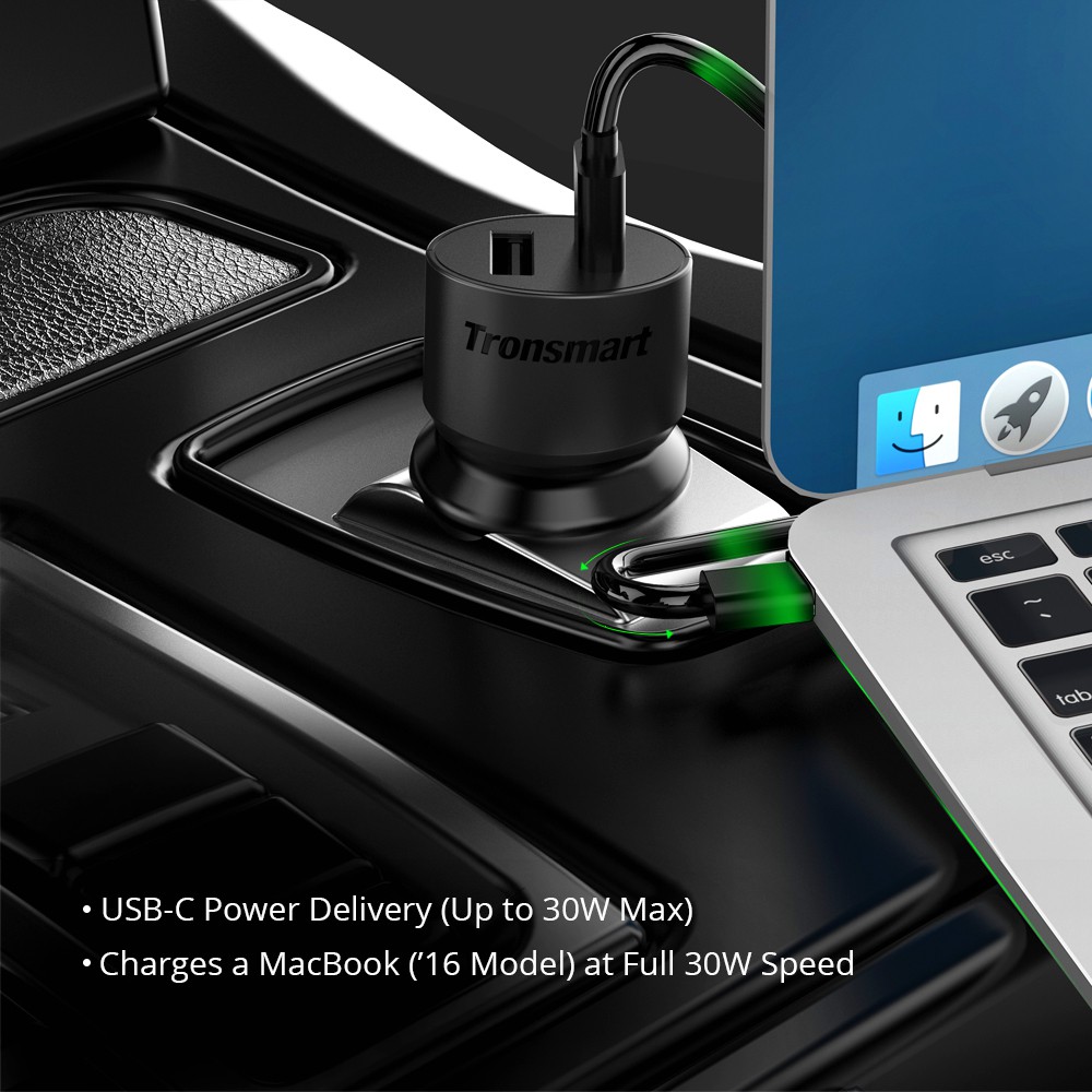 Sạc ô tô TRONSMART C2P 2 cổng 42w USB-C Power Delivery và VoltlQ (Đen) - Hãng phân phối chính thức