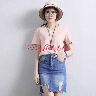 Chân váy Jean trên gối xước rách phong cách tự tin