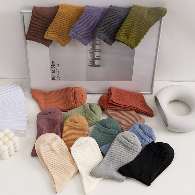 Vớ WAFNHA D407 cổ cao vừa màu sắc đơn giản phong cách Hàn Quốc thời trang cho nữ