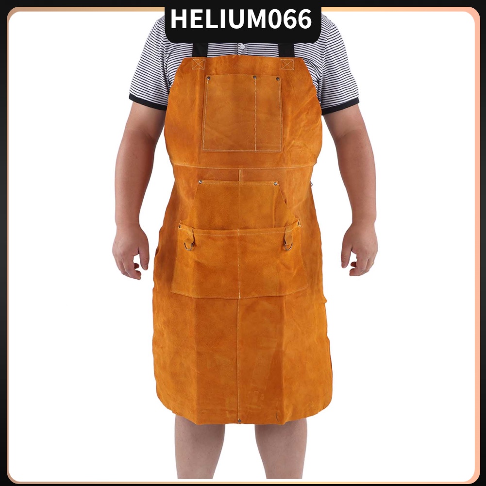 Hàn Tạp dề da bò bảo vệ Thợ điện chống cháy có túi cho cửa hàng làm việc Helium066