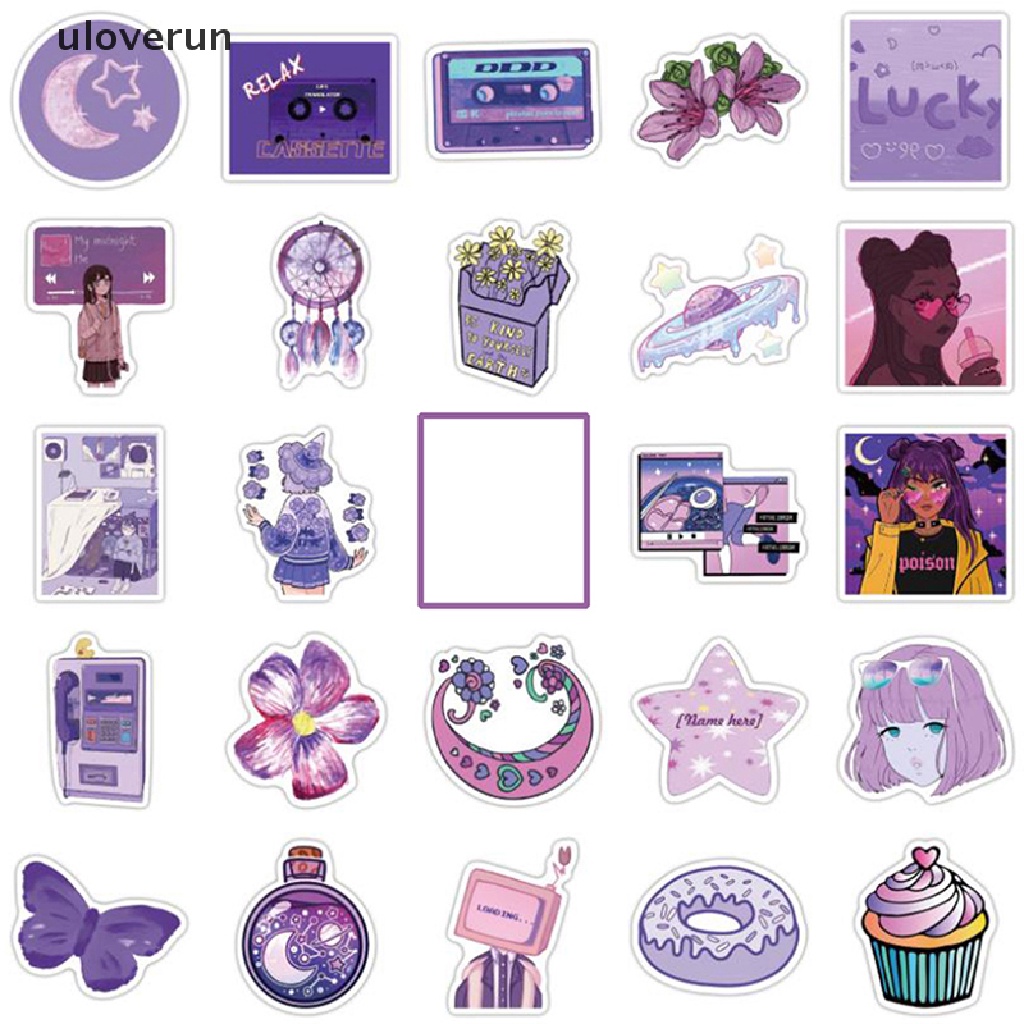 Bộ 50 Miếng Dán Trang Trí Ván Trượt / Guitar / Guitar Họa Tiết Hoạt Hình Graffiti Dễ Thương