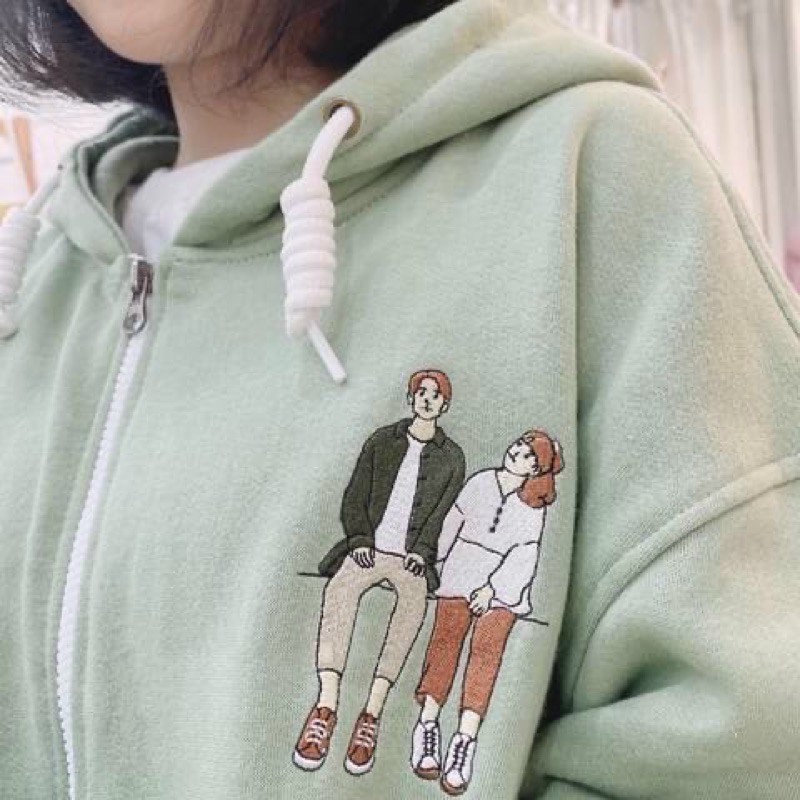 HOODIE ZIP XANH BƠ THÊU COUPLE | BigBuy360 - bigbuy360.vn