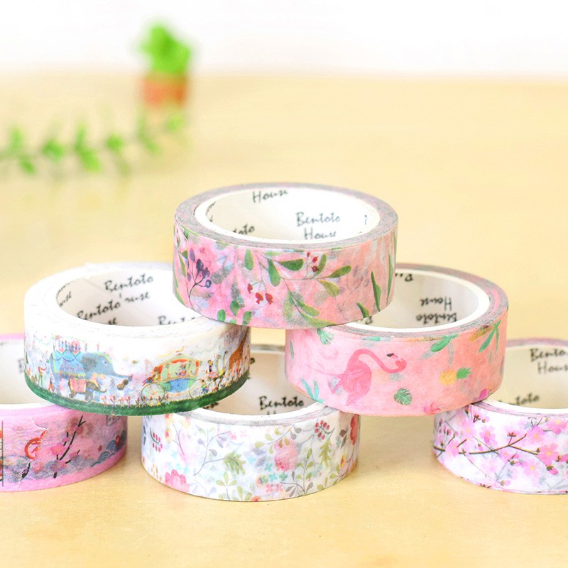 Set 21 Cuộn Băng Dính Washi 15mm Hình Chim Hồng Hạc Rừng Dùng Trang Trí 7