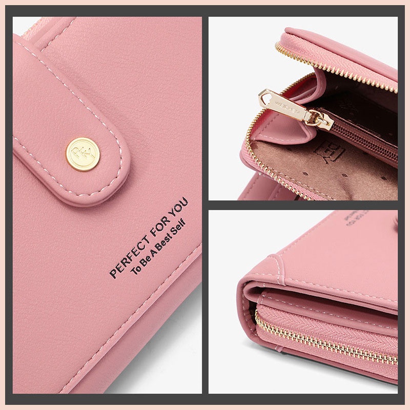 Ví nữ ngắn cầm tay cao cấp PFY đẹp nhiều ngăn đựng thẻ tiền card giá rẻ học sinh sinh viên Tina Shop W182