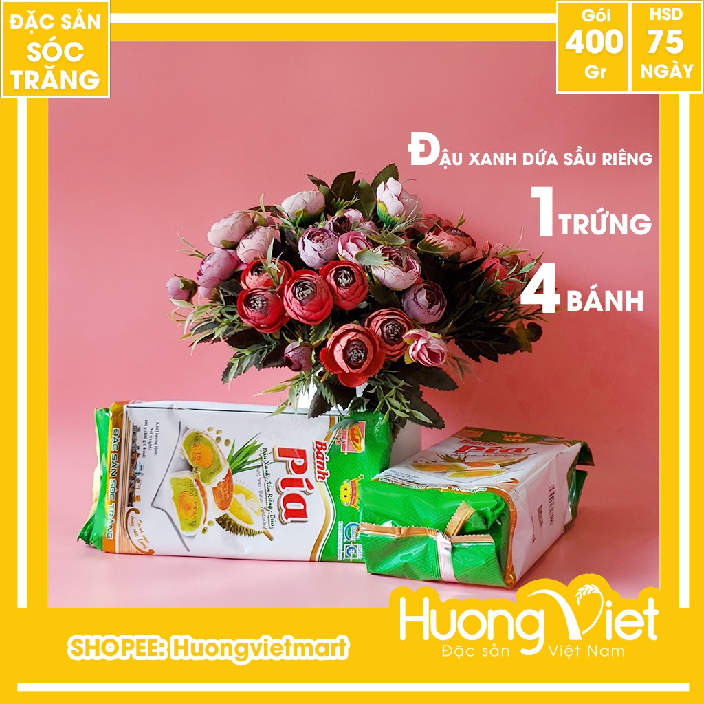 Bánh pía lá dứa sầu riêng trứng muối 400g, bánh pía Tân Huê Viên vị dứa thơm ngon [TÚI 4 BÁNH]