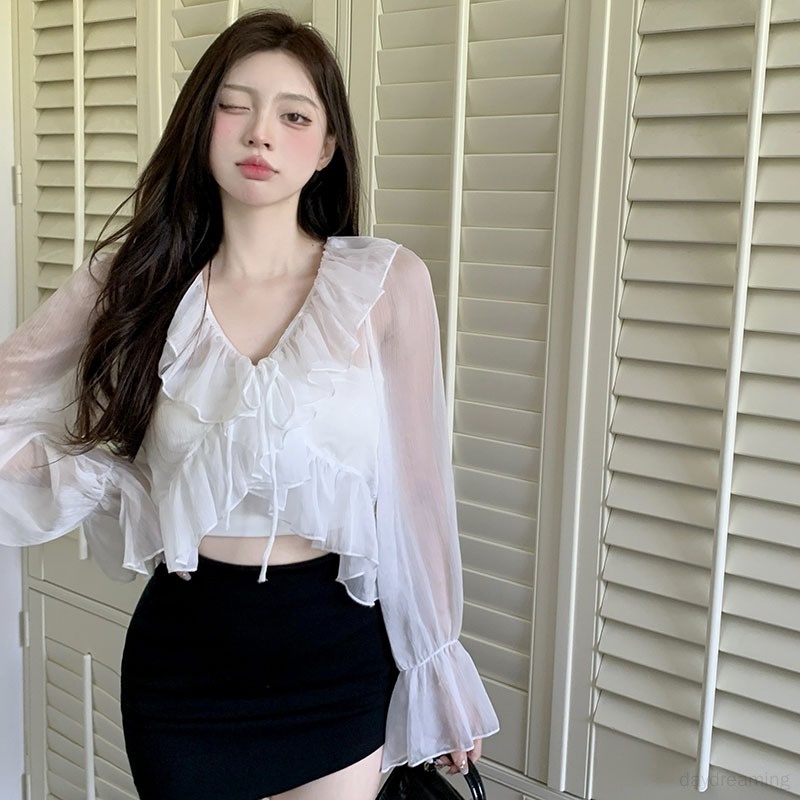 Áo Khoác Cardigan Chống Nắng Vải Chiffon Tay Loe Cột Dây Thời Trang Cho Nữ