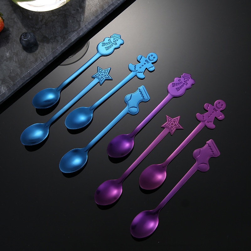 Bộ 4 muỗng thép không gỉ họa tiết Giáng sinh thú vị