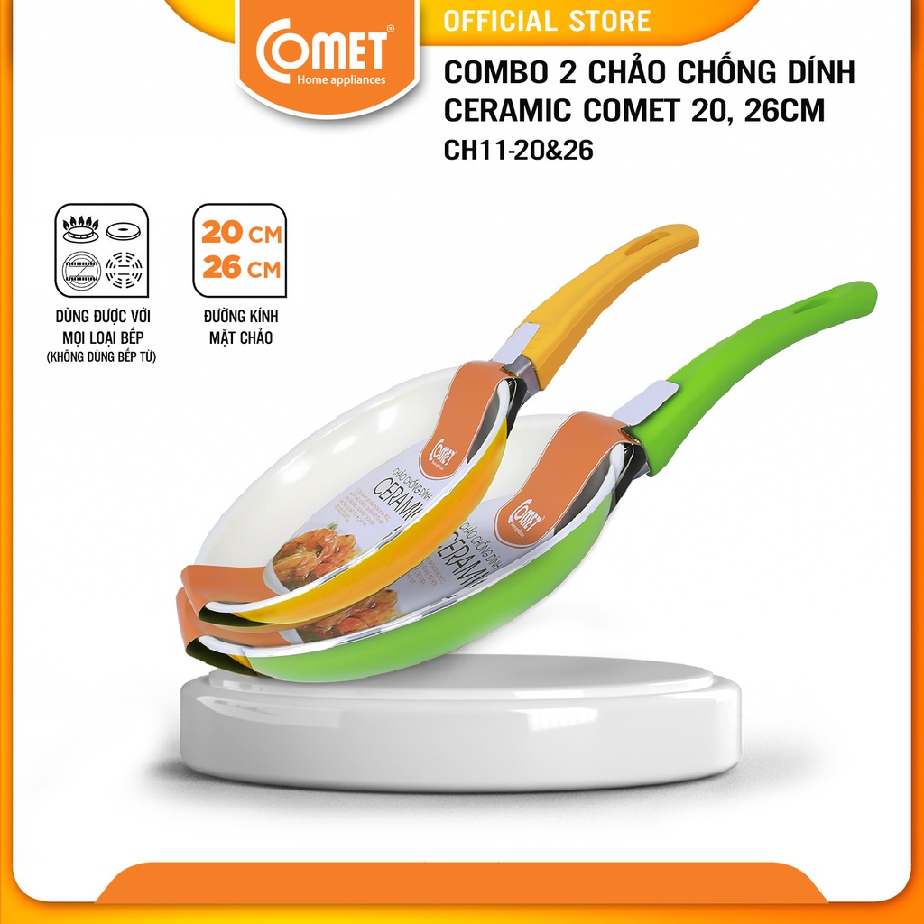 Combo 2 chảo chống dính Ceramic 20cm & 26cm COMET CH11-20 & CH11-26
