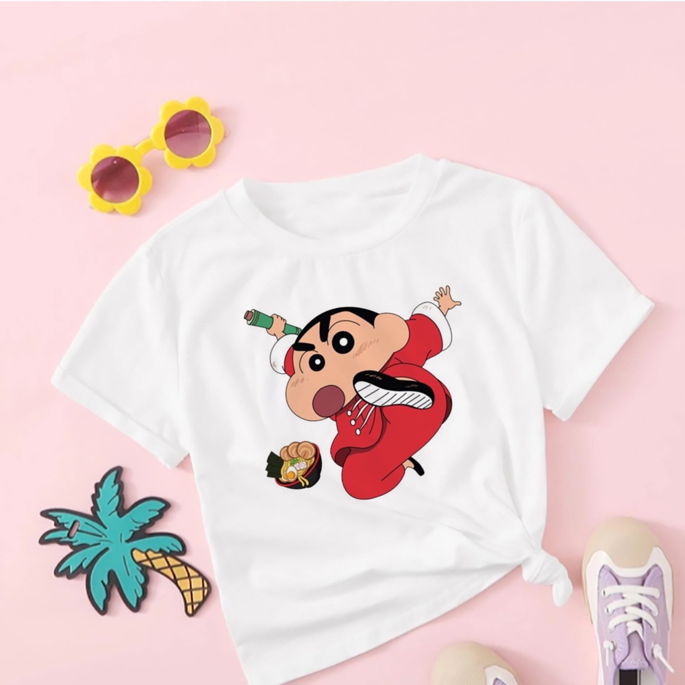 Áo Thun Dáng Rộng Cổ Tròn In Hình shin chan Dễ Thương Thời Trang Cho Bé Trai