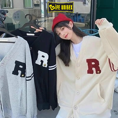 Áo Khoác Cardigian Nỉ CAR CHỮ R MẶT CƯỜI Nam Nữ Ulzzang Unisex Dây Kéo, Áo Khoác Nỉ Form Rộng LIFE UNISEX