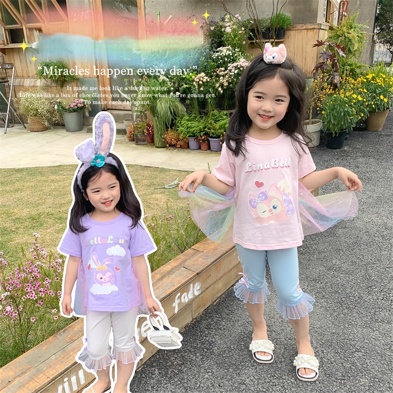 Áo Thun Lưới In Hình Thỏ Đính Nơ Lớn 2022 Thời Trang Cho Bé Gái