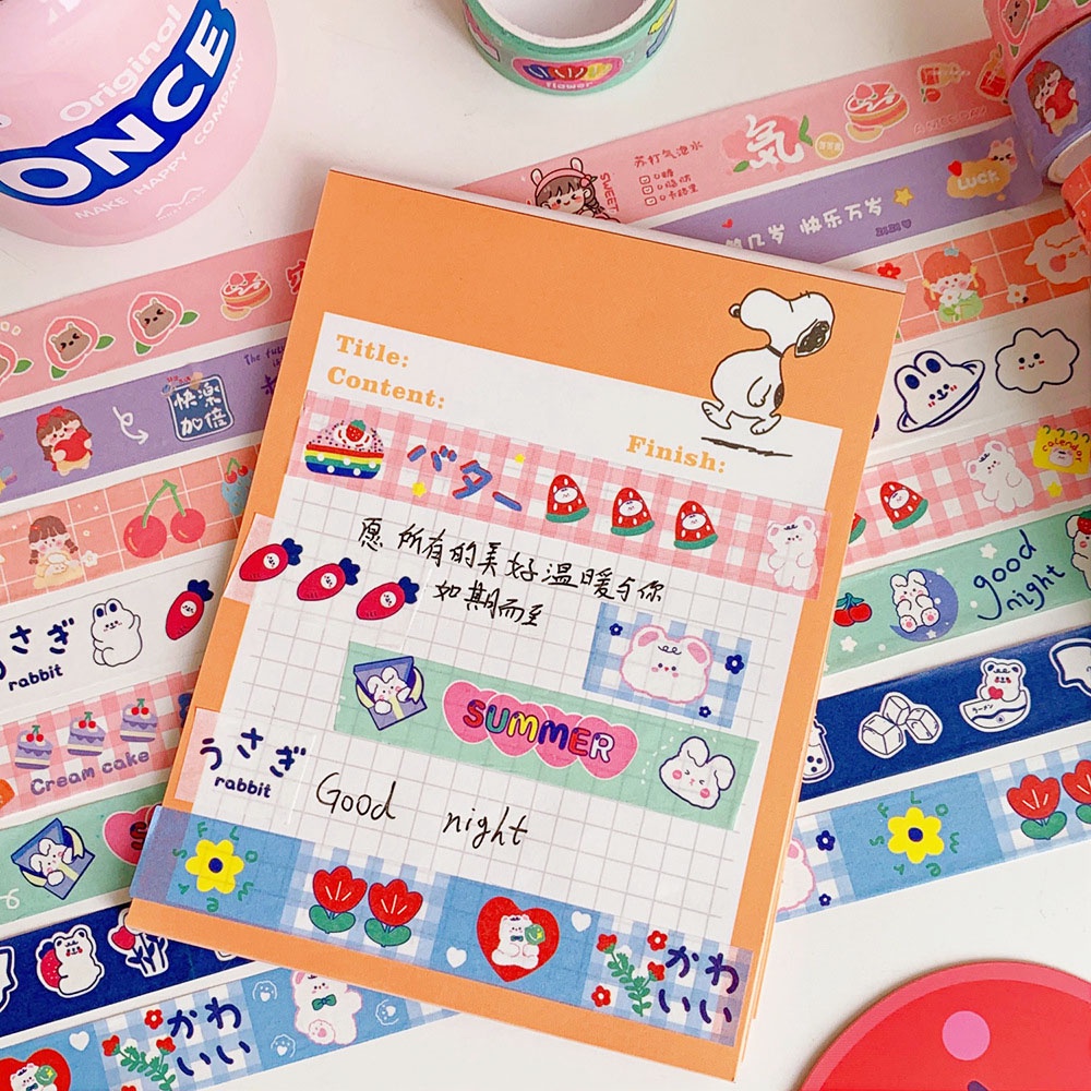 Băng Keo Washi Họa Tiết Hoạt Hình Dễ Thương Trang Trí Sổ Tay DIY