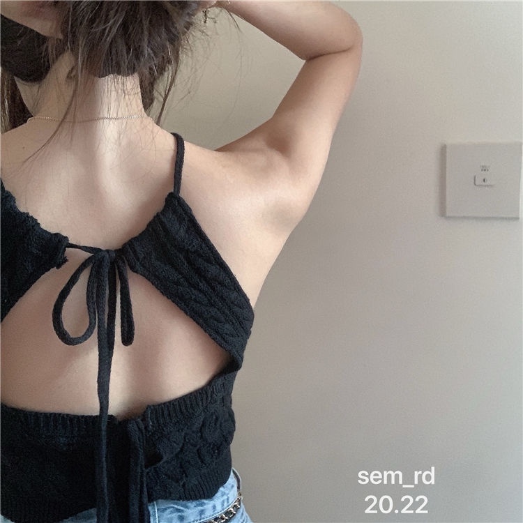 Áo Dệt Kim Hai Dây Dáng Ngắn Thời Trang Mùa Hè Cho Nữ