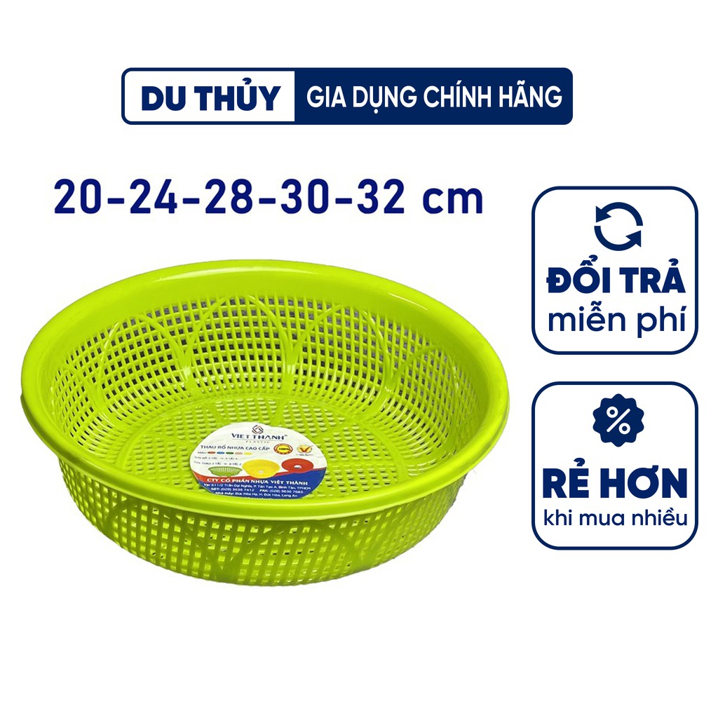 Rổ nhựa tròn đựng rau quả lỗ nhỏ Việt Thành, size 20 - 24 - 28 - 30 - 32 có chân cao ráo, nhựa pp chính phẩm an toàn