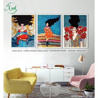 Bộ 3 tranh canvas cô gái nghệ thuật tặng đinh treo tranh