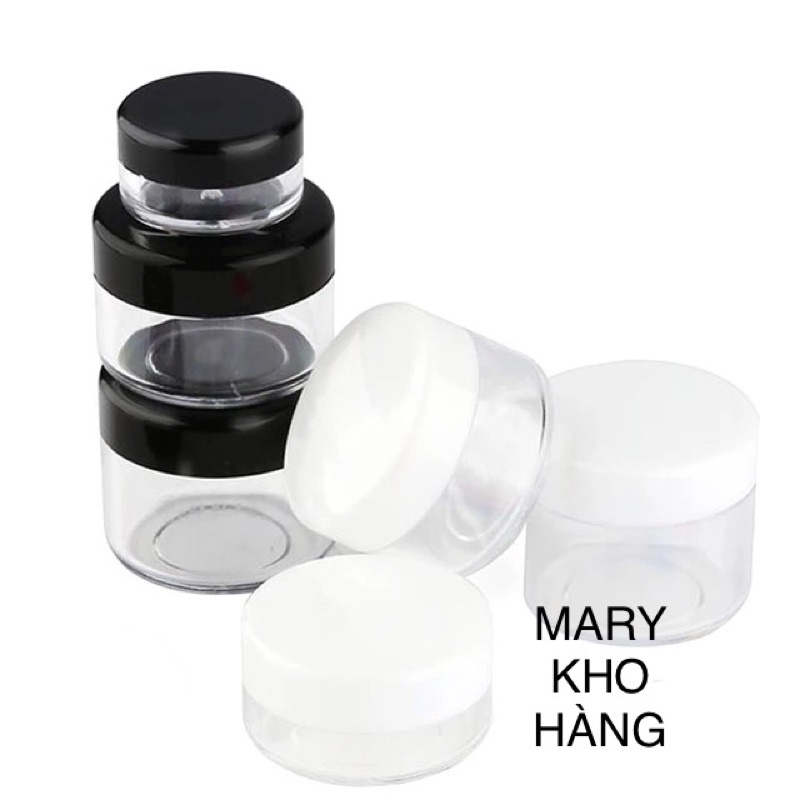 Hủ Lọ Chai Nhựa nhỏ spa chiết Mỹ phẩm 5gr/ 3gr/ 10gr/ 20gr/30g - Hủ nhựa kiếng trong suốt nắp Đen/ trong/trắng