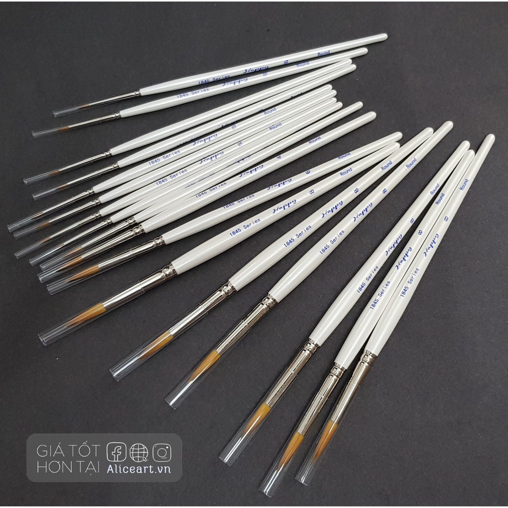 Cọ Lông Cọ Vẽ Màu Nước, màu gouache bột, acrylic, sơn dầu, vẽ móng HAPPY Round 1845 Thân Đen Viền Đỏ/Trắng - Đầu Tròn