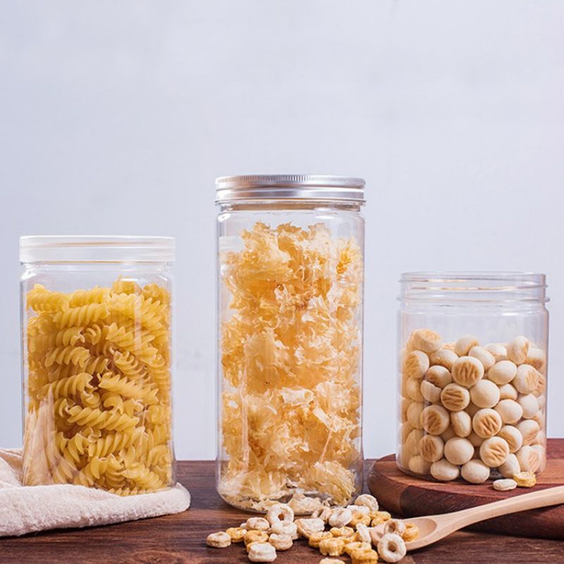Hũ nhựa, hộp nhựa nắp thiếc đựng kẹo Nougat, bánh Bông Tuyết, thực phẩm