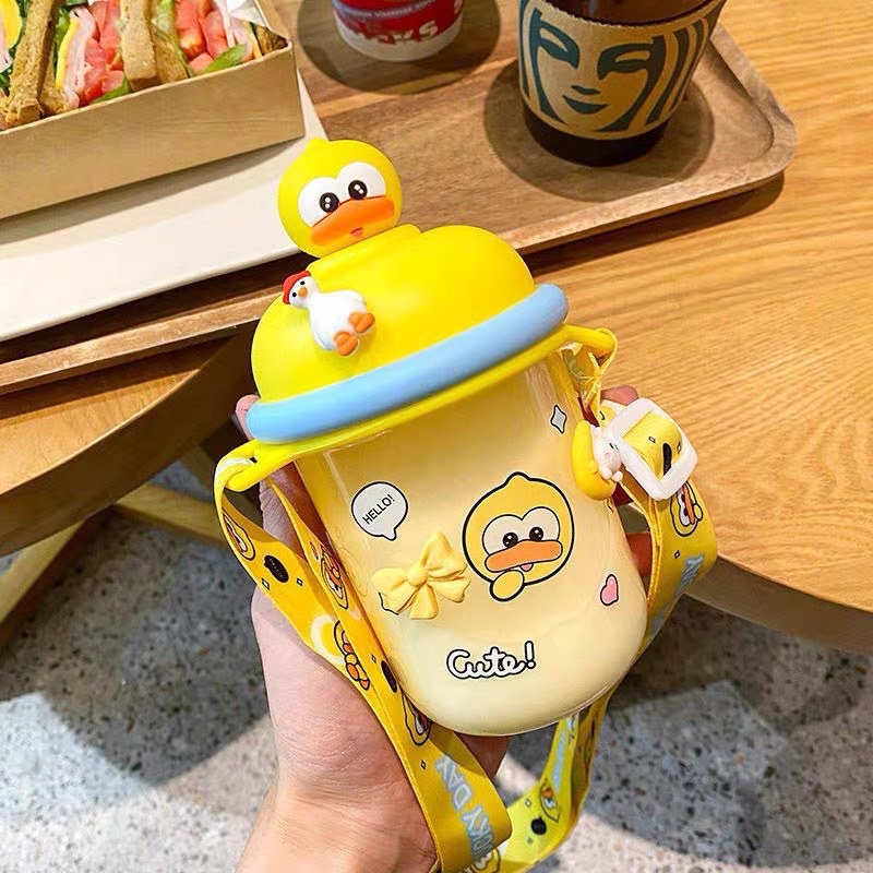 Bình nước kèm dây đeo VỊT - THỎ - HEO siêu dễ thương, cho học sinh, an toàn cho bé, bình trà sữa hottrend