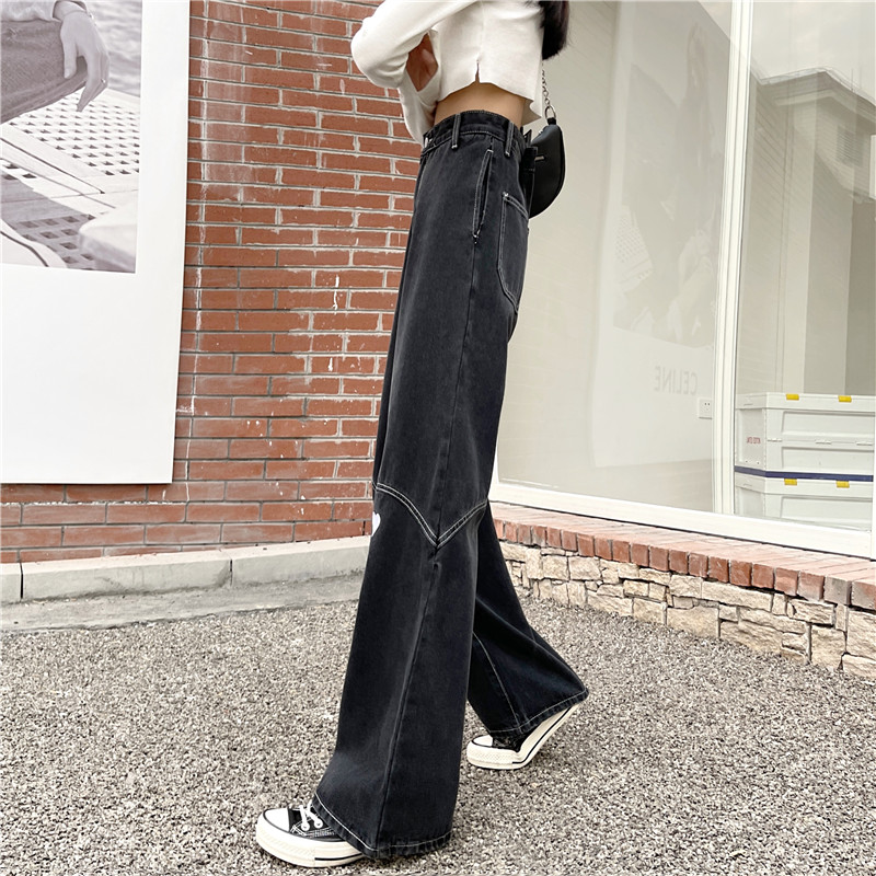 SUXI Quần Jean Dài Dáng Rộng Lưng Cao Phong Cách Hàn Quốc Thời Trang Nữ Cá Tính