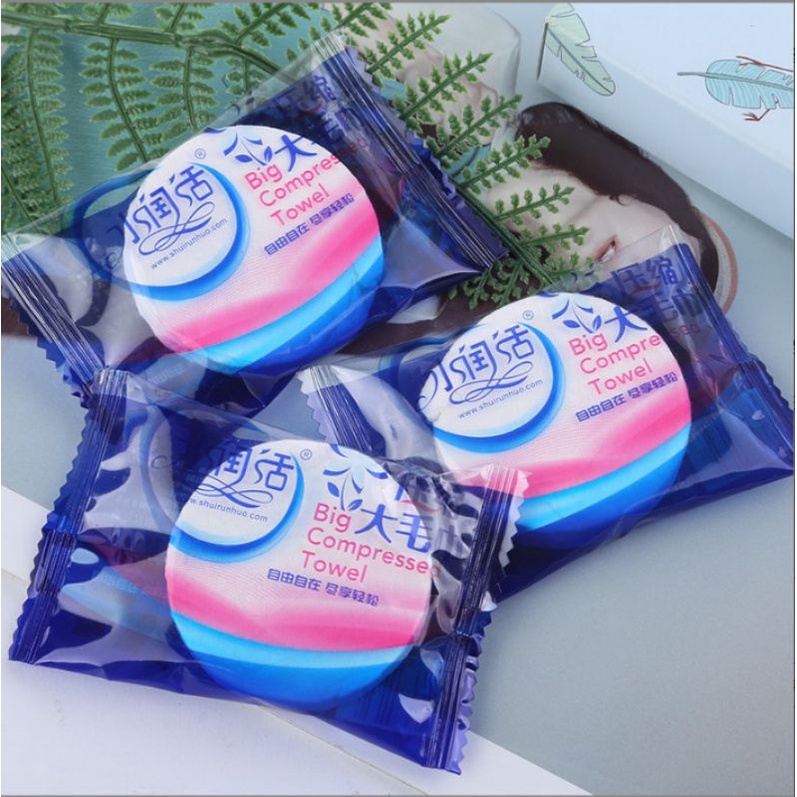 1 CÁI KHĂN MẶT NÉN DU LỊCH BỊCH MÀU XANH KT 30*60CM