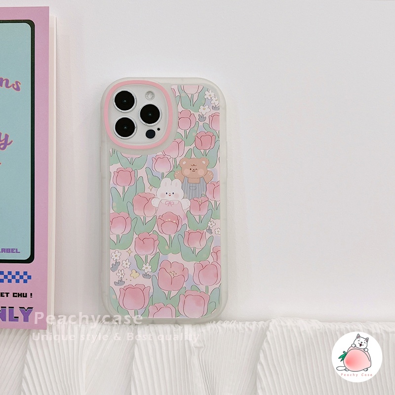 Ốp Điện Thoại TPU Mềm Nhám Chống Sốc Hình Hoa Tulip Gấu Thỏ Cho iPhone 13 Mini 12 Pro Max 11 Xr Xs Max X 7 8 Plus 12Mini