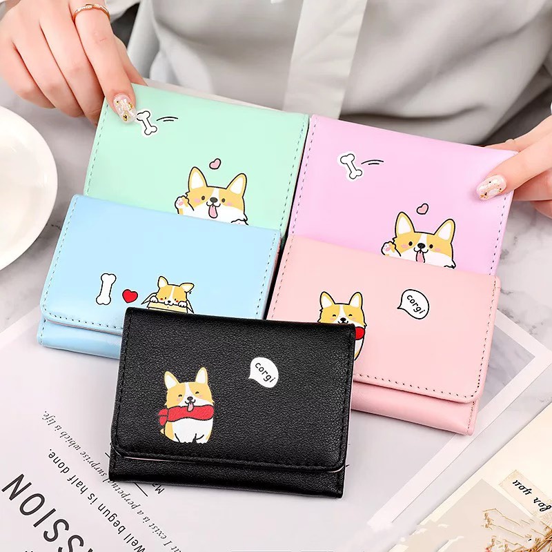 Ví Ngắn Nữ Mini Chú Chó CORGI May mắn tài lộc Dễ Thương V547 - Hata24h