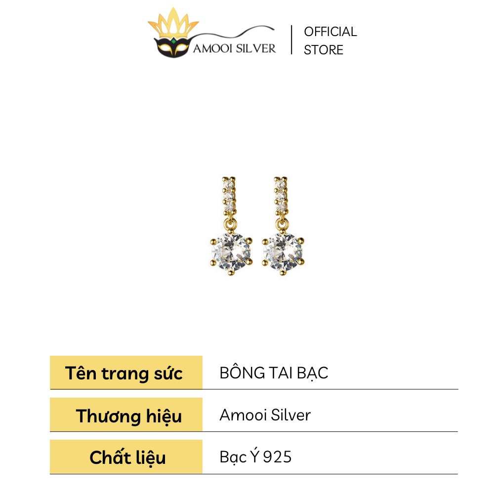 Bông tai bạc S925 6 chấu tòn ten - Amooi Silver AB126