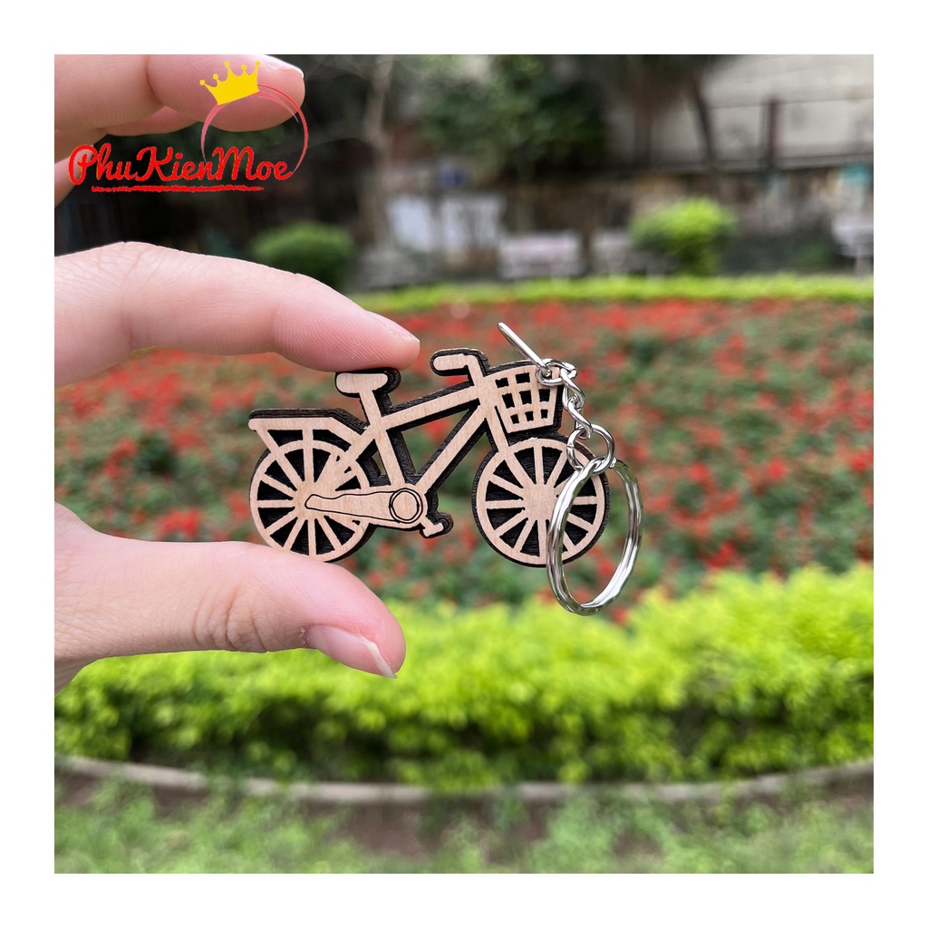 Móc khóa hình xe đạp mini làm bằng gỗ cao cấp handmade