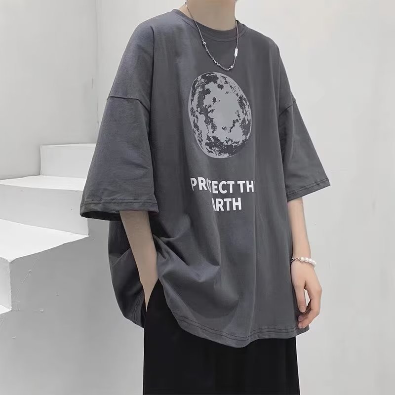 Áo Thun Tay Ngắn Dáng Rộng In Họa Tiết Thời Trang Hàn Quốc Cho Nam Bình thường và lỏng lẻo Mỏng và thoáng khí áo thun nam