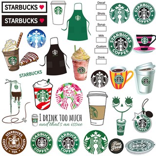 ☊❄Miếng Dán Trang Trí Vali / Laptop / Guitar / Vali Họa Tiết logo Starbucks Phong Cách Âu Mỹ Chống Thấ