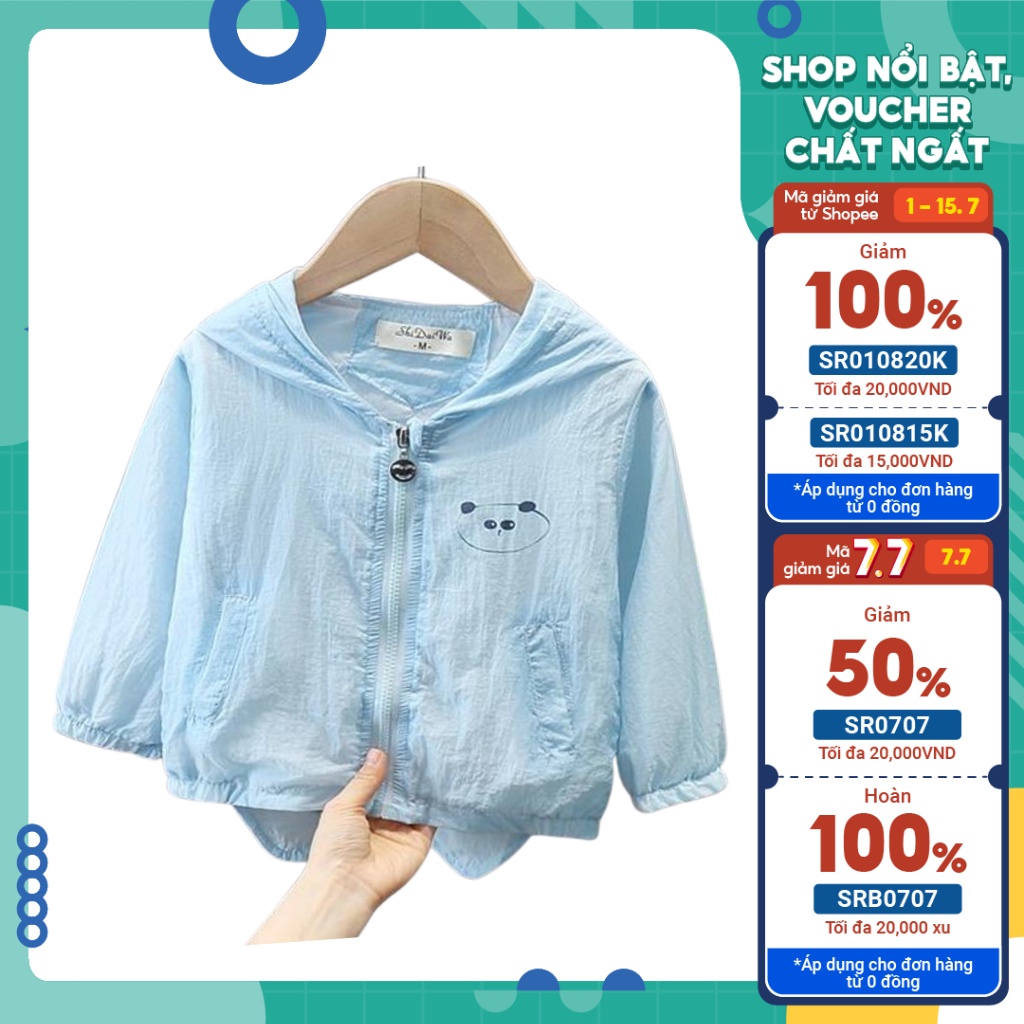 Áo gió đũi chống nắng cho bé Từ 6-23kg hình gấu cute, áo khoác cho bé trai bé gái Tiny Kids